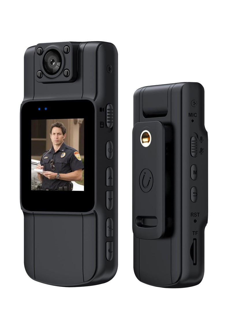 Pocket Camcorder, 1080p Min Cam with 180° Rotatable Lens Night Vision Cameras Video Recorder Portable Wearable Bodycam, 1.4 in Screen to Playback Mini Cam for Outdoor, Cycling, Work Records