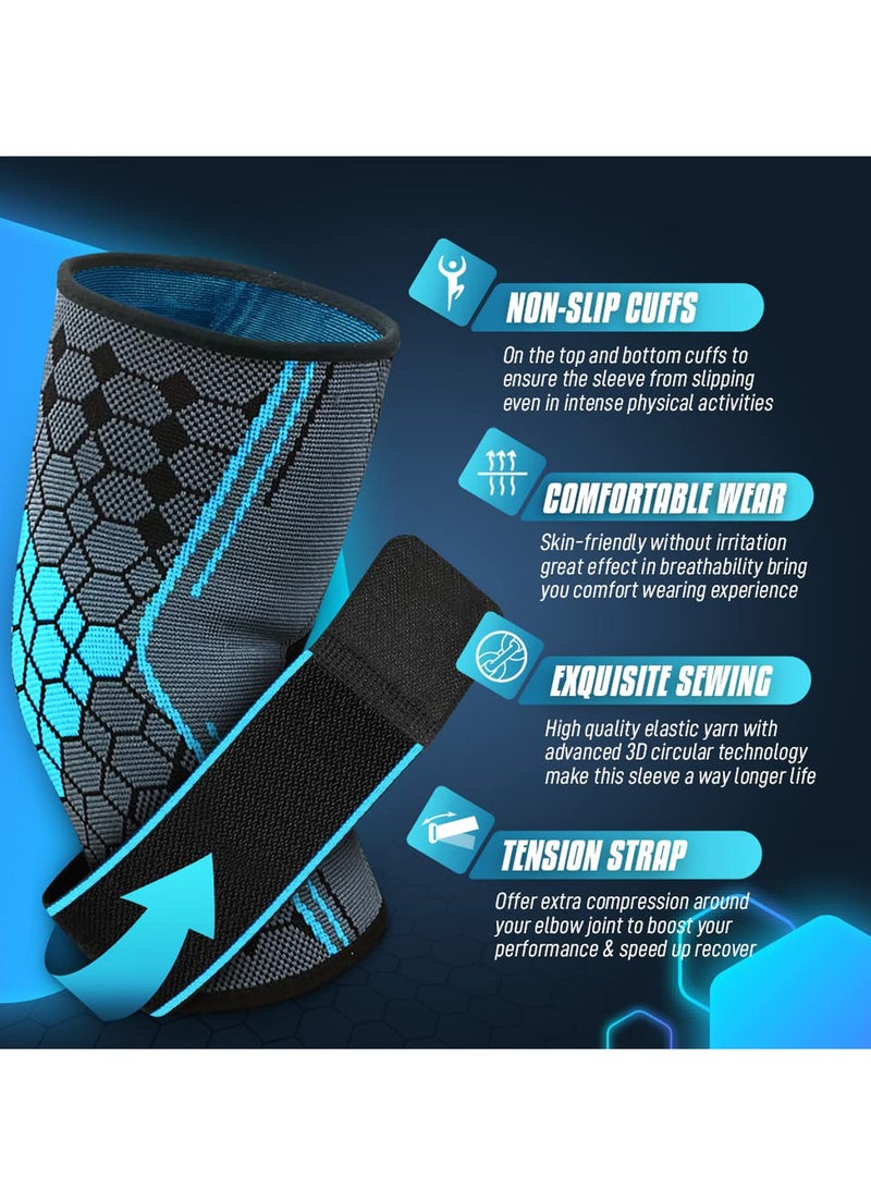 Elbow Brace, Tennis Elbow Support Brace with Compression Strap for Men and Women, Arm Support Sleeve for Golfers Elbow, Weightlifting, Tendonitis, Joint Pain Relief, Sports