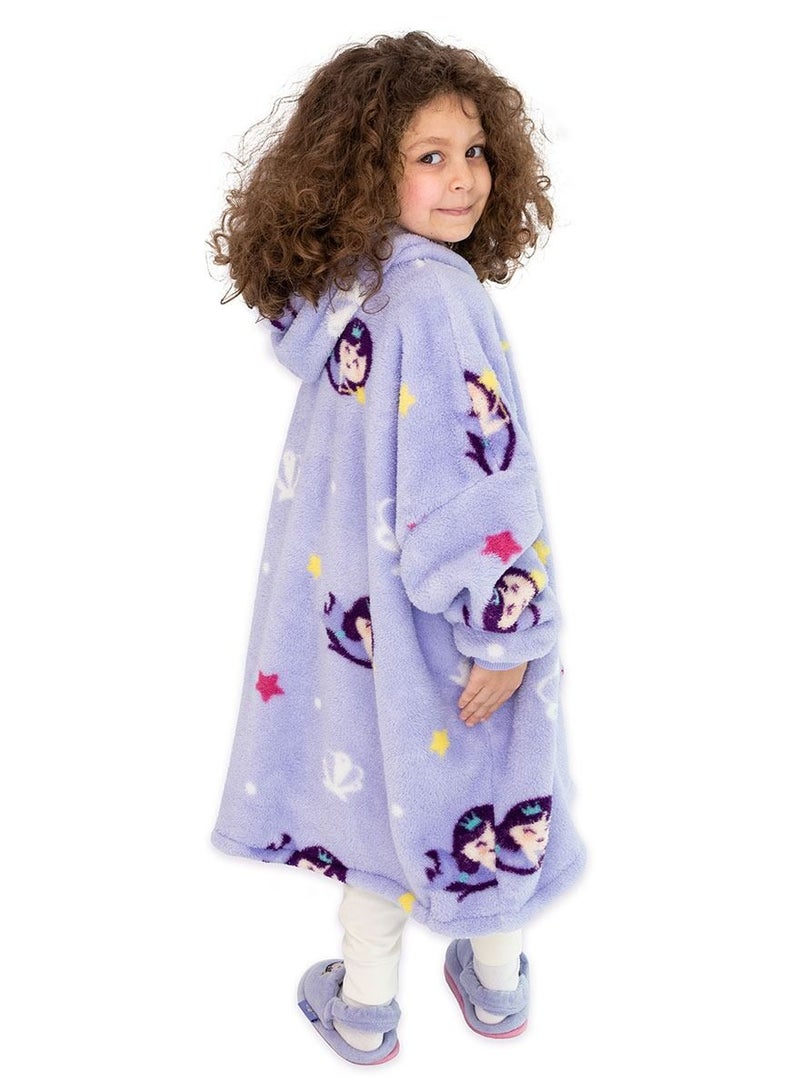 Little Mermaid Wearable Hooded Blanket with Pouch Purple