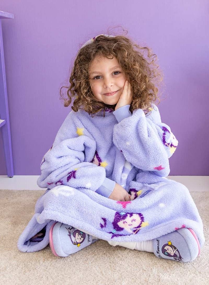 Little Mermaid Wearable Hooded Blanket with Pouch Purple