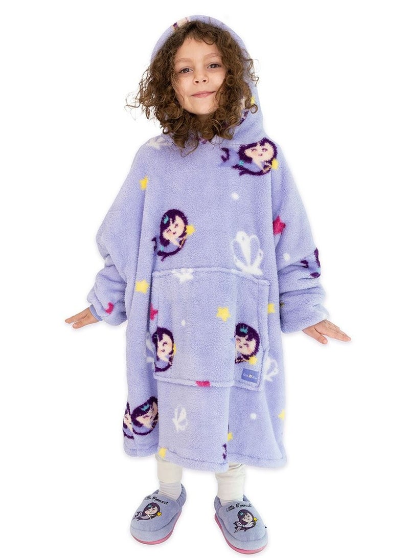 Little Mermaid Wearable Hooded Blanket with Pouch Purple