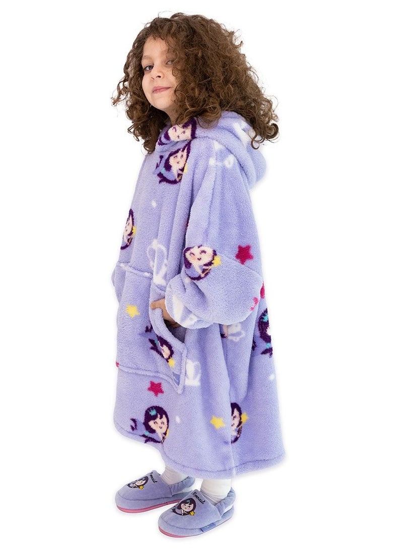 Little Mermaid Wearable Hooded Blanket with Pouch Purple