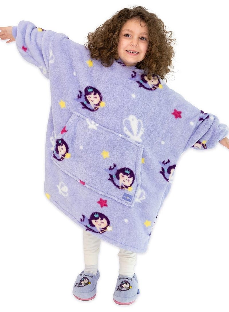 Little Mermaid Wearable Hooded Blanket with Pouch Purple