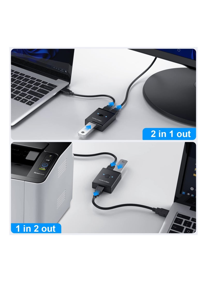 USB 3.0 Switch Selector Bi-Directional USB Switch 2 in 1 Out 1 in 2 Out USB Switcher Adapter for Keyboard Mouse Scanner Printer