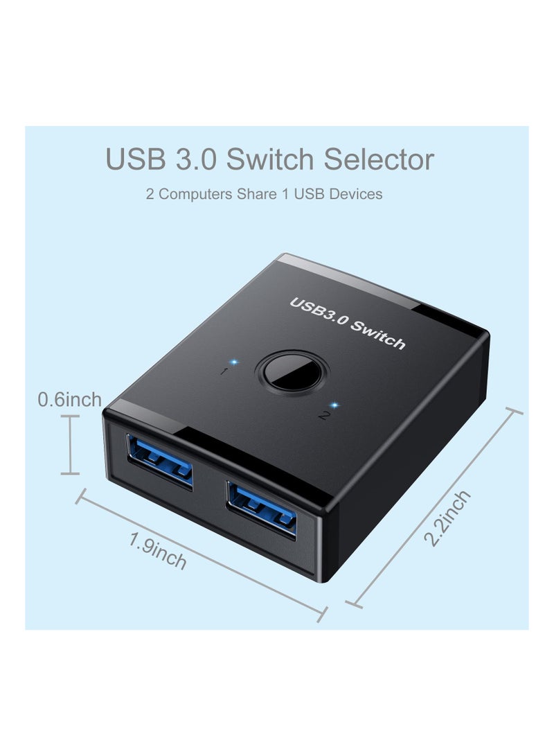 USB 3.0 Switch Selector Bi-Directional USB Switch 2 in 1 Out 1 in 2 Out USB Switcher Adapter for Keyboard Mouse Scanner Printer