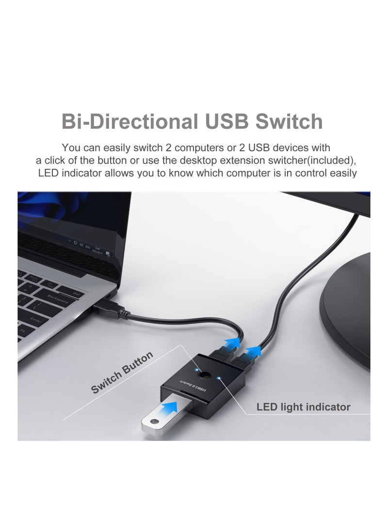 USB 3.0 Switch Selector Bi-Directional USB Switch 2 in 1 Out 1 in 2 Out USB Switcher Adapter for Keyboard Mouse Scanner Printer