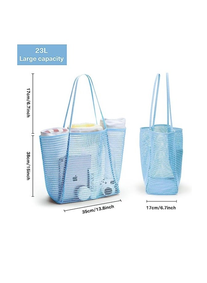 Mesh Beach Bag for Women, Large Tote Bag Lightweight Foldable Beach Tote with Zipper Pocket for Women Vacation Beach Pool Trip