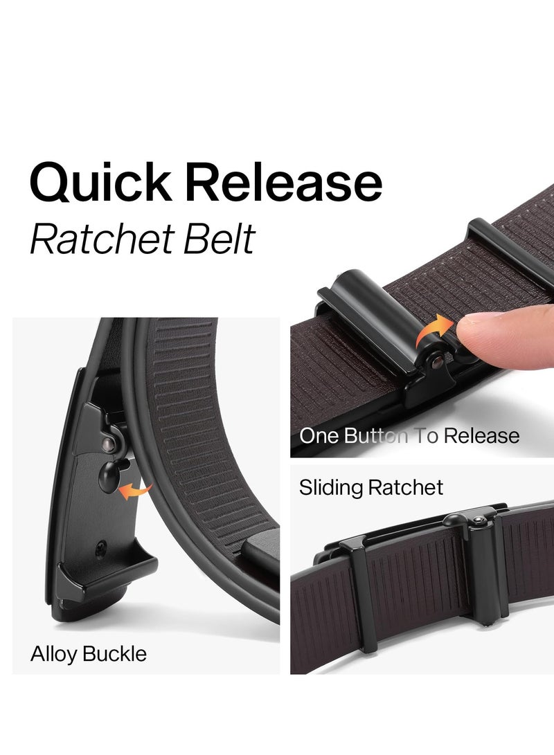 Leather Ratchet Belt for Men, Automatic Adjustable Click Buckle Belts, for Dress Casual Trim to Fit