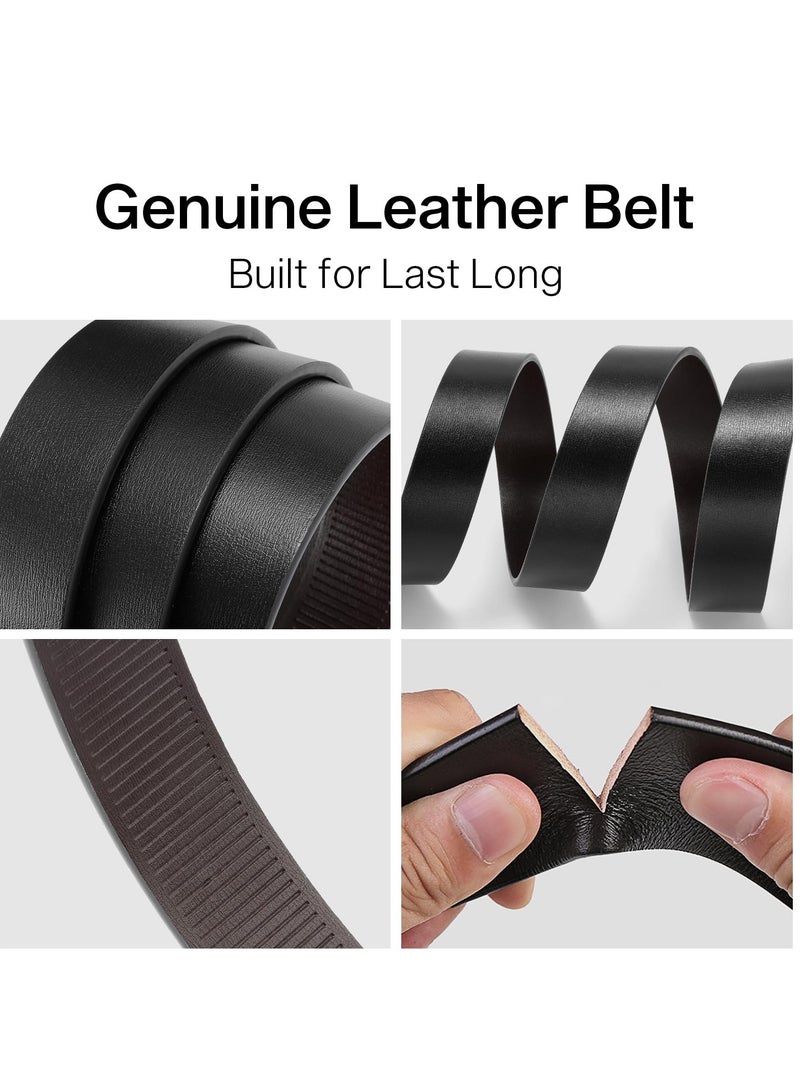 Leather Ratchet Belt for Men, Automatic Adjustable Click Buckle Belts, for Dress Casual Trim to Fit