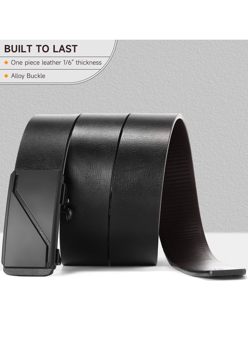 Leather Ratchet Belt for Men, Automatic Adjustable Click Buckle Belts, for Dress Casual Trim to Fit