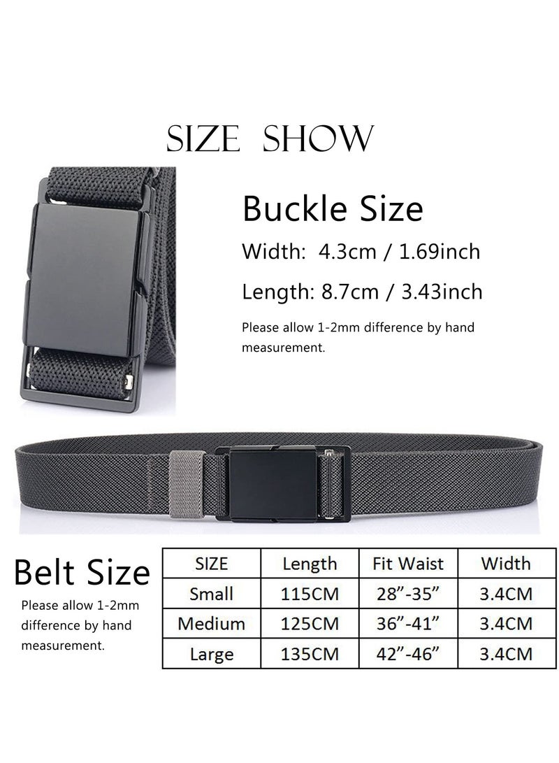 Mens Quick Release Elastic Belt, Outdoor Tactical Magnetic Buckle Stretch Webbed Work Golf Belts for Men, 3.4CM Wide