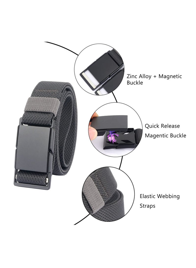 Mens Quick Release Elastic Belt, Outdoor Tactical Magnetic Buckle Stretch Webbed Work Golf Belts for Men, 3.4CM Wide