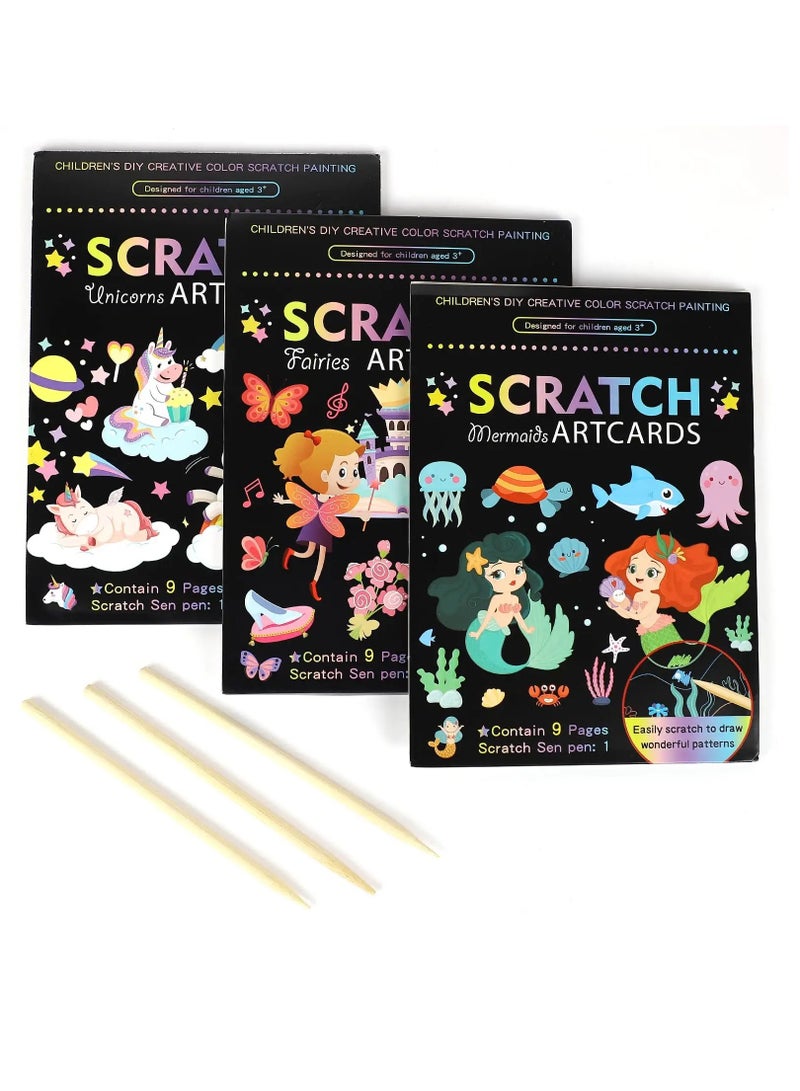 3 Set Magic Scratch Paper Art with 3 Scratch Pen