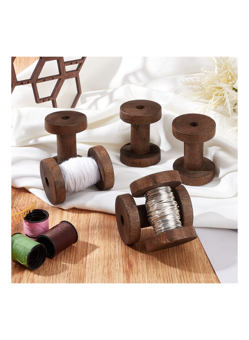 6 Pcs Wooden Empty Spools Thread Spools Tan Wire Weaving Bobbins Vintage Spools Craft Unfinished Empty Thread Spool Natural Wire Weaving Bobbins  for Embroidery and Sewing Machines Arts Crafts