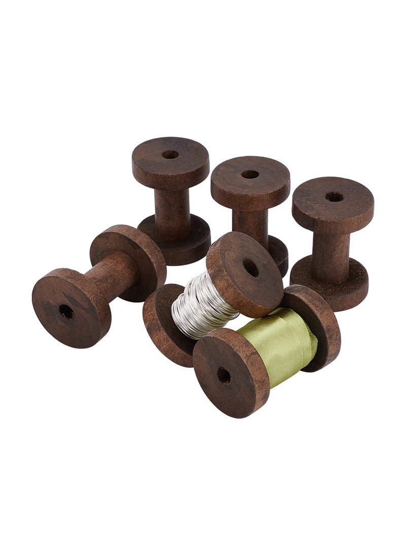 6 Pcs Wooden Empty Spools Thread Spools Tan Wire Weaving Bobbins Vintage Spools Craft Unfinished Empty Thread Spool Natural Wire Weaving Bobbins  for Embroidery and Sewing Machines Arts Crafts