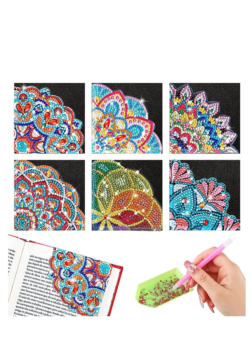 DIY Diamond Painting Bookmarks Set, 6 Pcs Triangle Rhinestone PU Leather Art Kits for Adults and Kids, Perfect for Home, Office and School Reading