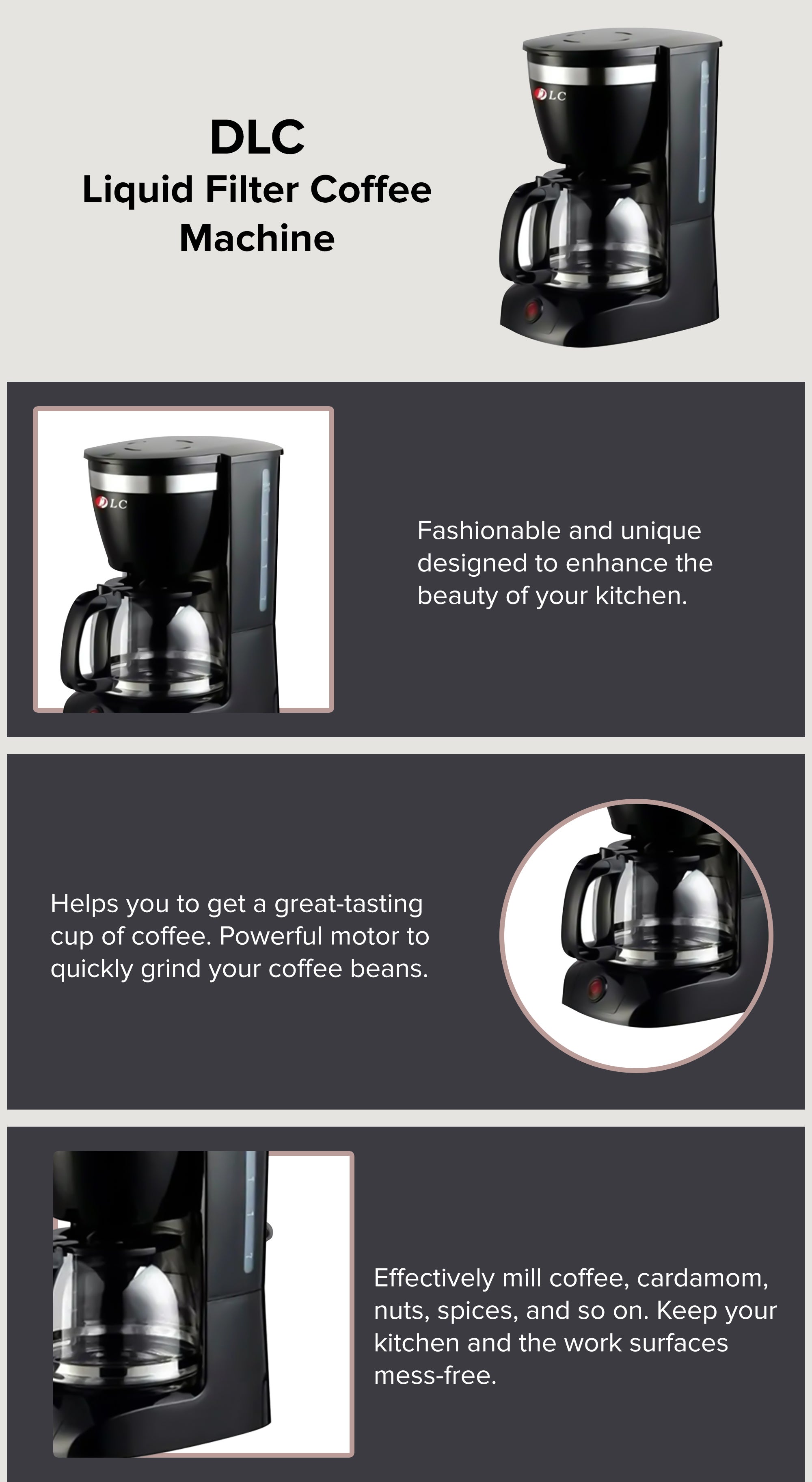 Liquid Filter Coffee Machine 1.25 L 800.0 W DLC-CM7302 Black/Clear/Silver