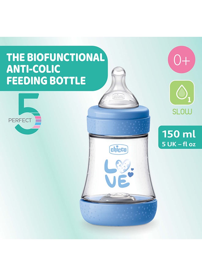 Perfect 5 Feeding Bottle 150, Slow Flow, 0 Months+, Silicone, Blue