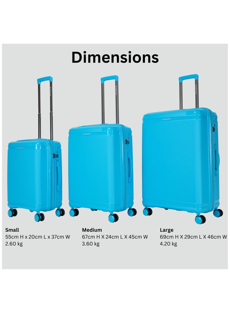 Giordano League Luggage Set PP Hardshell Travel Business Suitcase, Durable Hardside Unbreakable Lightweight Expandable Anti-theft Zip 4 Double Wheel TSA Lock 3pcs Trolley (20+24+28 Inch).Light Blue