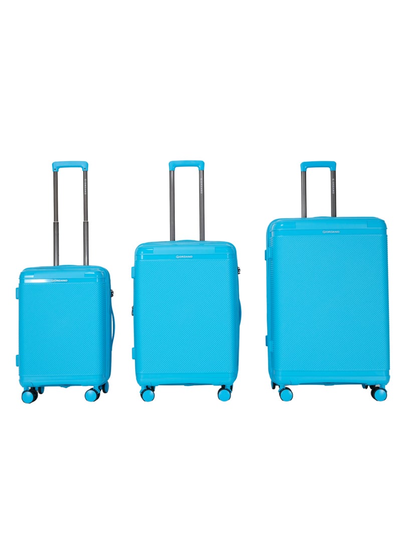 Giordano League Luggage Set PP Hardshell Travel Business Suitcase, Durable Hardside Unbreakable Lightweight Expandable Anti-theft Zip 4 Double Wheel TSA Lock 3pcs Trolley (20+24+28 Inch).Light Blue