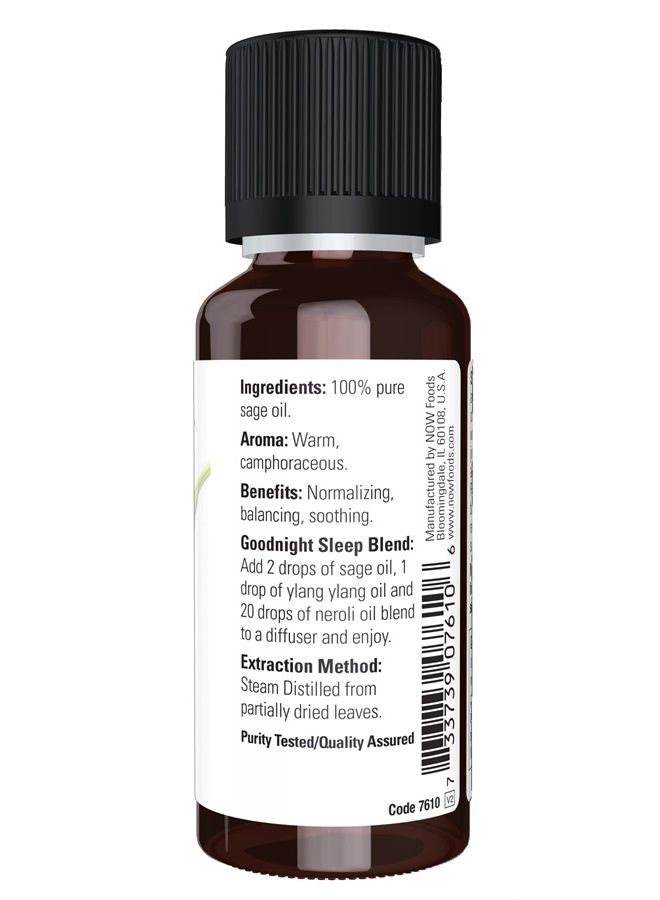 Essential Oils, Sage Oil, Normalizing Aromatherapy Scent, Steam Distilled, 100% Pure, Vegan, Child Resistant Cap, 1-Ounce