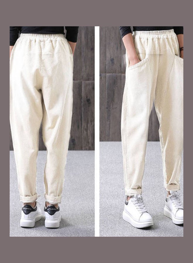 Elastic Waist Loose Casual Pant Beige
