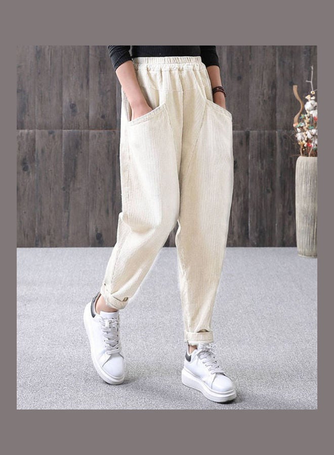 Elastic Waist Loose Casual Pant Beige