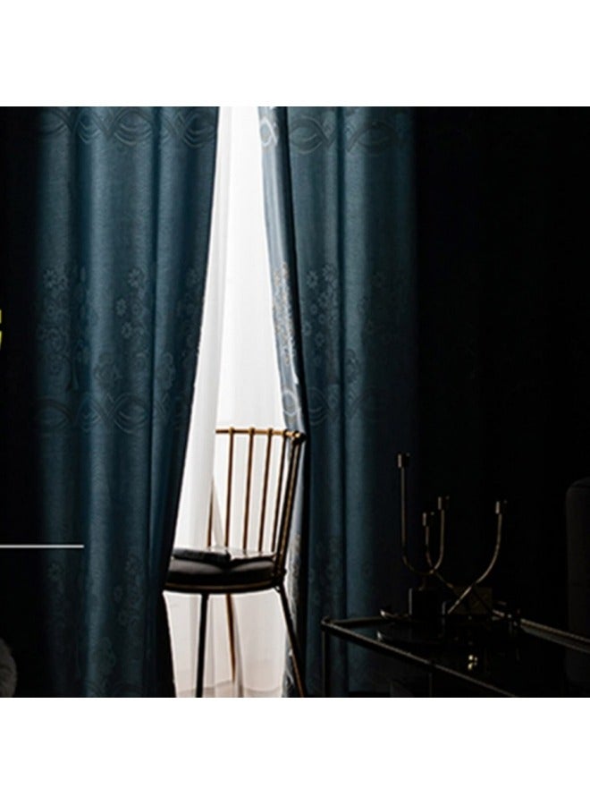 1 Panel Fabric Nation Blackout Curtains Silver Foil Print Thermal Insulated Room Darkening Curtains Grommet Curtains for Bedroom Living Room 100x250cm Baby Blue