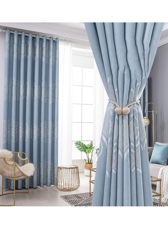 1 Panel Fabric Nation Blackout Curtains Silver Foil Print Thermal Insulated Room Darkening Curtains Grommet Curtains for Bedroom Living Room 100x250cm Baby Blue