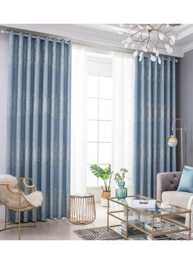 1 Panel Fabric Nation Blackout Curtains Silver Foil Print Thermal Insulated Room Darkening Curtains Grommet Curtains for Bedroom Living Room 100x250cm Baby Blue