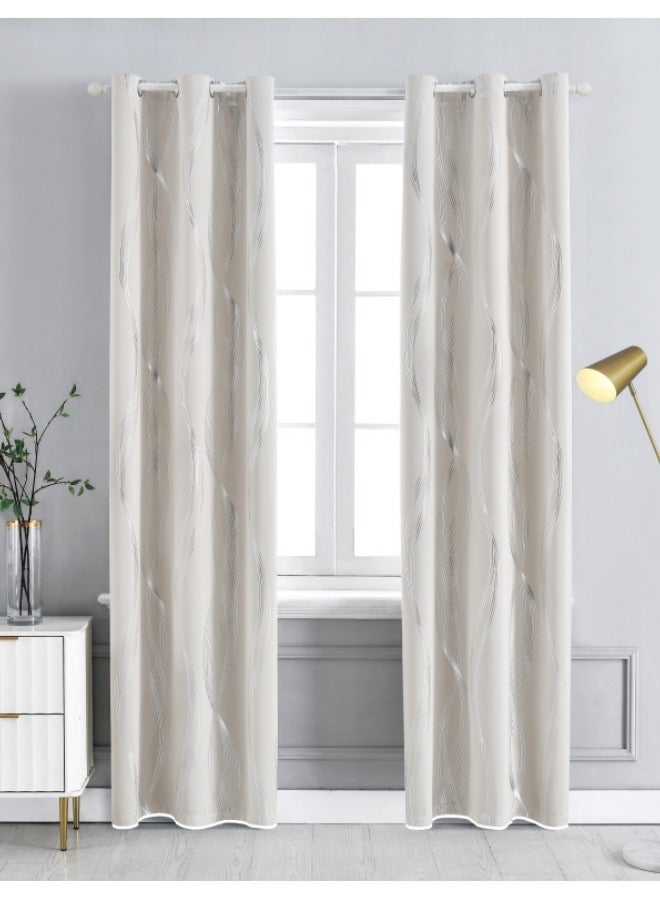 1 Panel Blackout Curtains, Decorative Silver Thread Foil Blackout Curtains, Thermal Insulated Room Darkening Curtains for Bedroom Living Room 100*250cm Cream