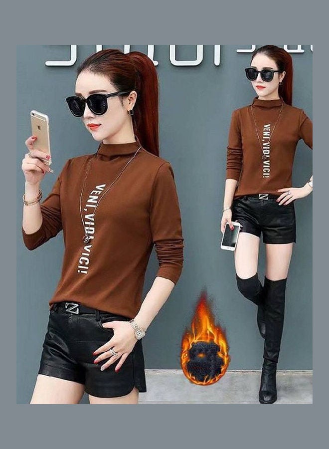 Half Collar Long Sleeve Base Top Dark Brown