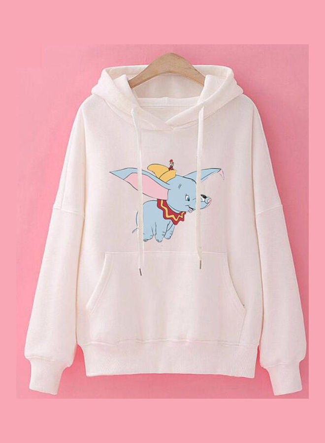 Cute Elephant Printed Hoodie White/Blue/Pink