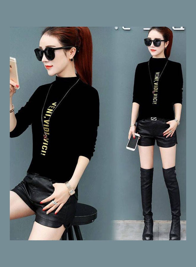 Half Collar Long Sleeve Base Top Black