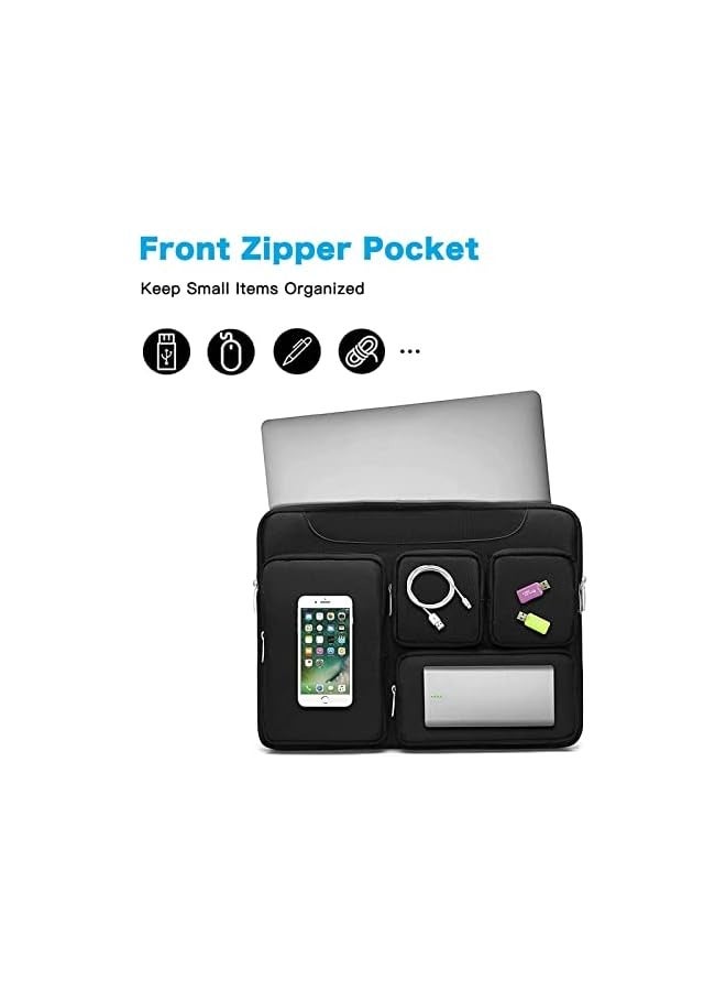 MOSISO Laptop Shoulder Messenger Bag Polyester Briefcase Sleeve with 4 Front Zipper Pockets & Belt