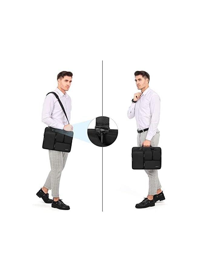 MOSISO Laptop Shoulder Messenger Bag Polyester Briefcase Sleeve with 4 Front Zipper Pockets & Belt