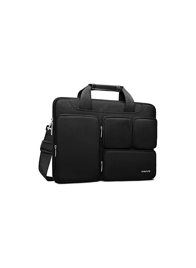 MOSISO Laptop Shoulder Messenger Bag Polyester Briefcase Sleeve with 4 Front Zipper Pockets & Belt