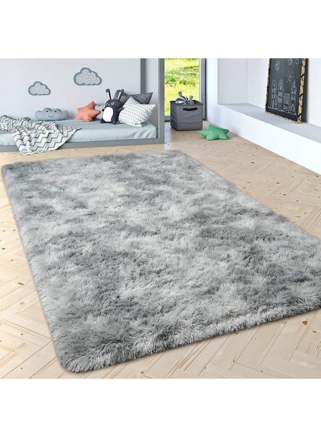 Soft Rugs Fluffy Carpets Tie-Dye Rugs for Living Room Bedroom Nursery Home Decor Non-Slip Machine Washable Carpet Home Decorative Carpet 100x160 cm Grey