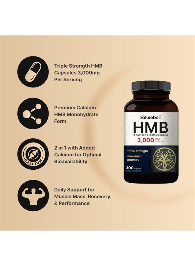 HMB 3,000*mg Per Serving | 300* Capsules, 3X Triple Strength HMB Beta-Hydroxy Beta-Methylbutyrate Supplement – Lean Muscle Mass & Recovery Support – Non-GMO