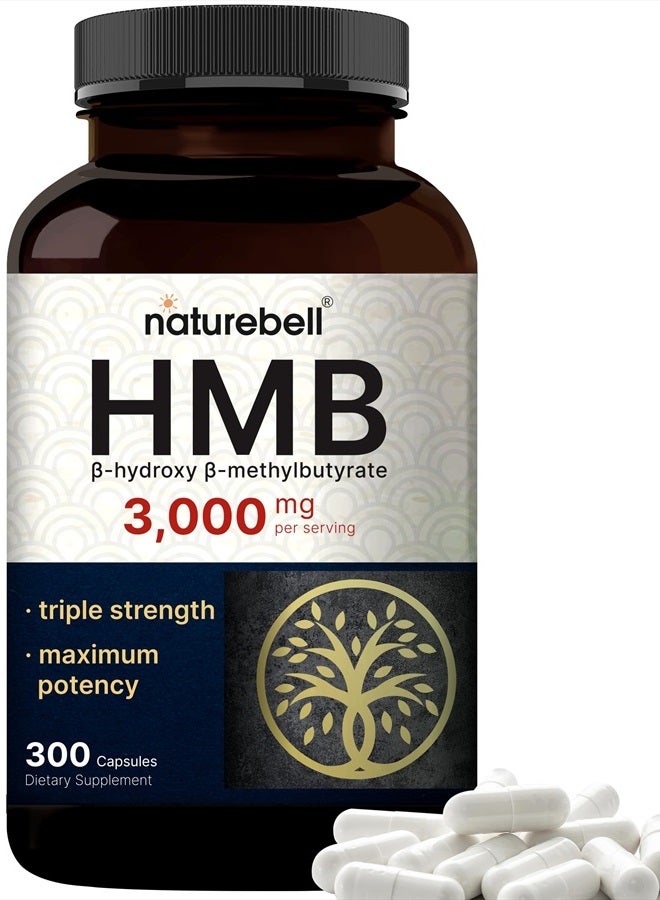 HMB 3,000*mg Per Serving | 300* Capsules, 3X Triple Strength HMB Beta-Hydroxy Beta-Methylbutyrate Supplement – Lean Muscle Mass & Recovery Support – Non-GMO