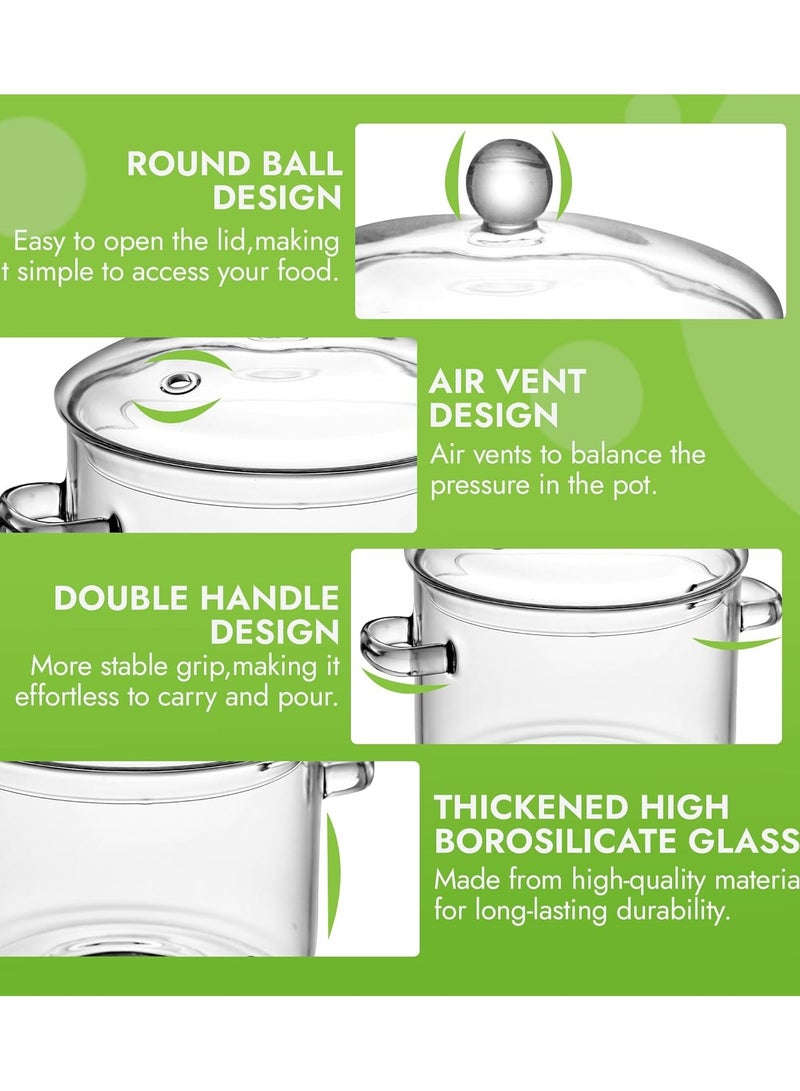 Glass Cooking Pot 1.5L Glass Pot for Cooking On Stove Heat-Resistant Glass Saucepan Clear Glass Cookware Simmer Pot Glass Stovetop Pot with Lid Safe for Soup, Milk, Tea, Fruits