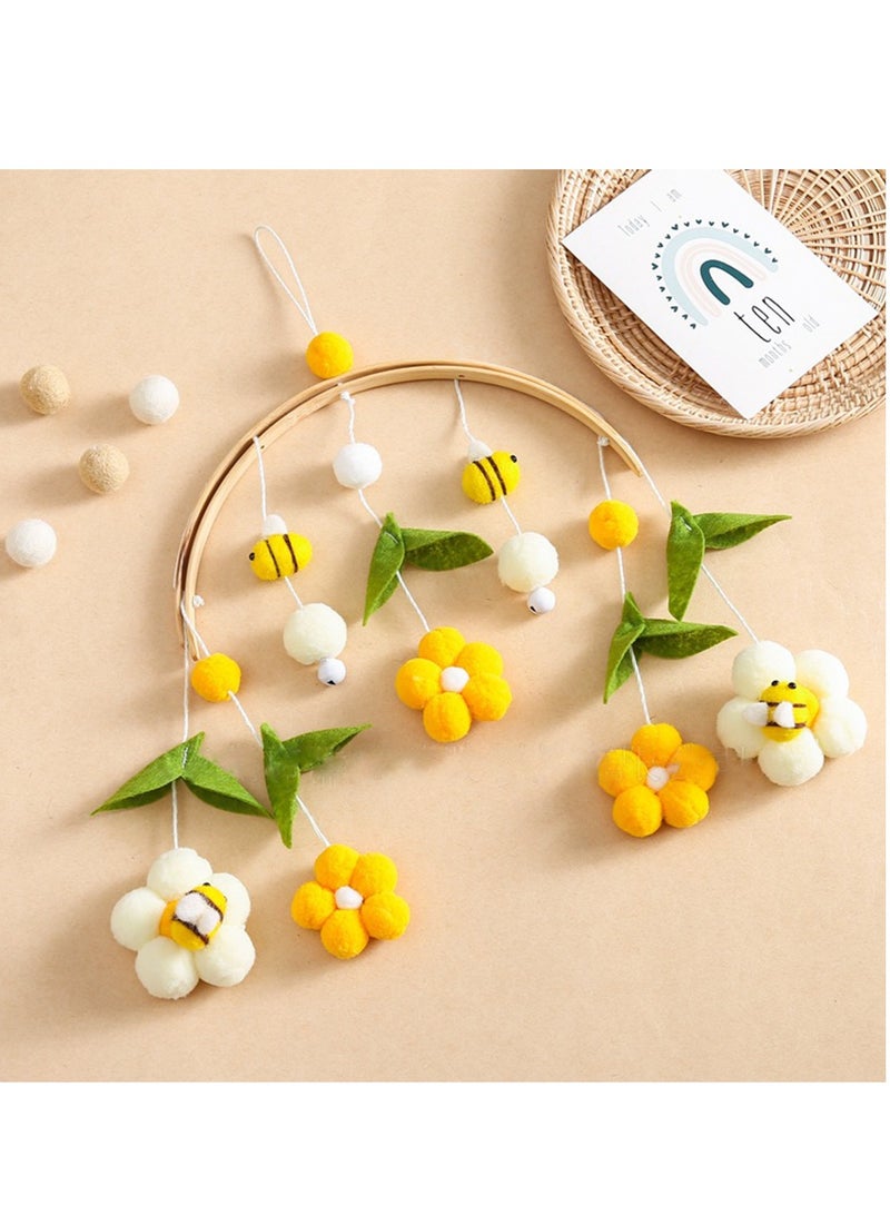 Cute Baby Crib Mobile with Bamboo Wind Chime and Plush Toys, Rotating Ceiling Decor for Nursery, Soft Cotton Balls and Bee Design, Perfect Gift for Newborns