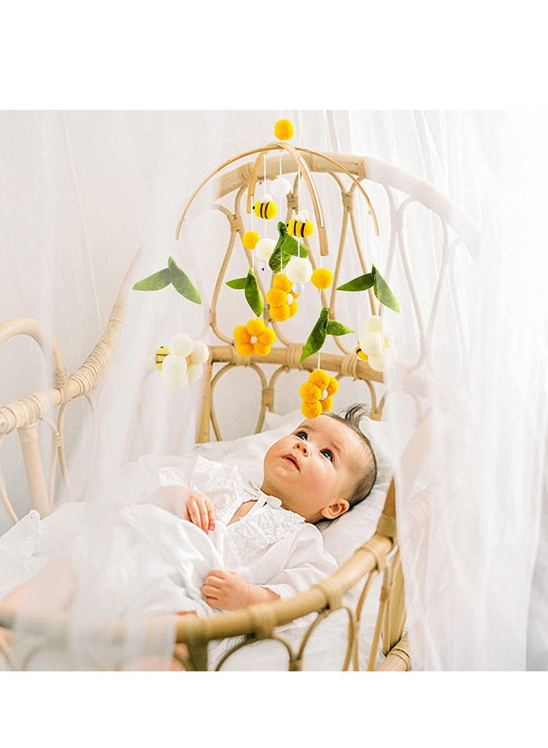 Cute Baby Crib Mobile with Bamboo Wind Chime and Plush Toys, Rotating Ceiling Decor for Nursery, Soft Cotton Balls and Bee Design, Perfect Gift for Newborns
