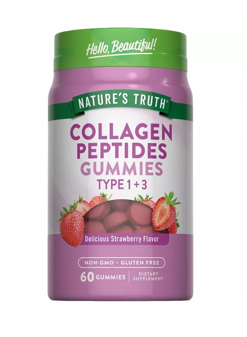 Collagen Peptides Type 1 and 3 Natural Strawberry Flavoured Gummies – 60 pieces