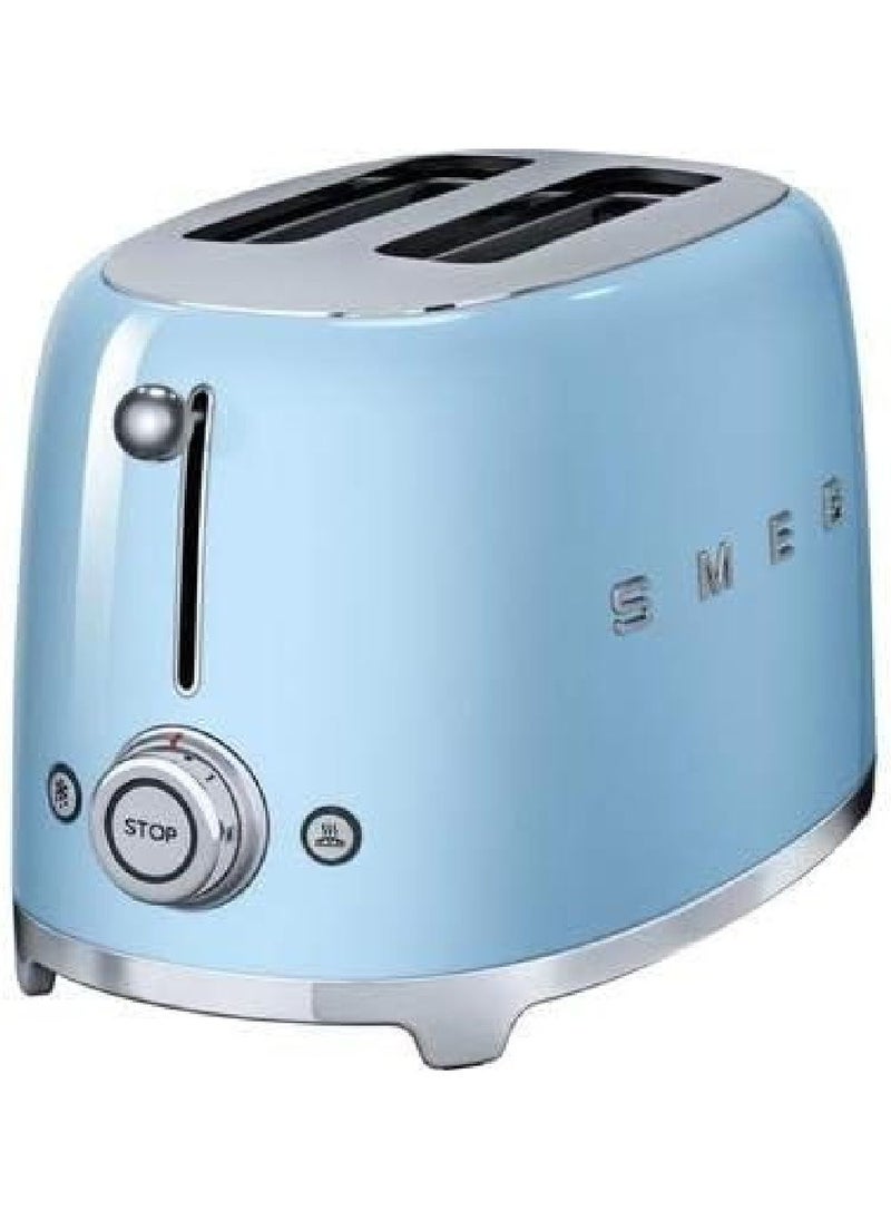 Smeg TSF01PBUK, 50's Retro Style 2 Slice Toaster,6 Browning Levels,2 Extra Wide Bread Slots, Defrost and Reheat Functions, Removable Crumb Tray, Pastel Blue, 1 Year Warranty 100 W TSF01PBUK Blue