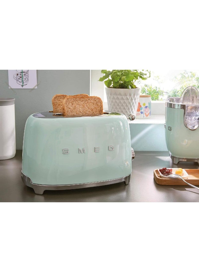 Smeg Tsf01Pguk, 50's Retro Style 2 Slice Toaster,6 Browning Levels,2 Extra Wide Bread Slots, Defrost And Reheat Functions, Removable Crumb Tray, Pastel Green, 950 W Tsf01Pguk Green