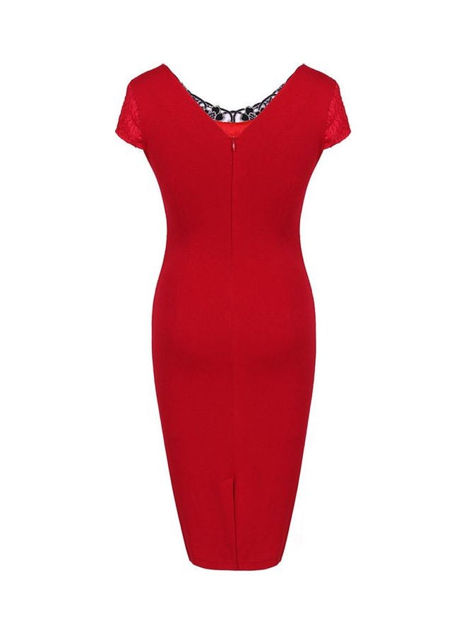 Embroidered Bodycon Dress Rose Red