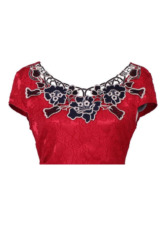 Embroidered Bodycon Dress Rose Red