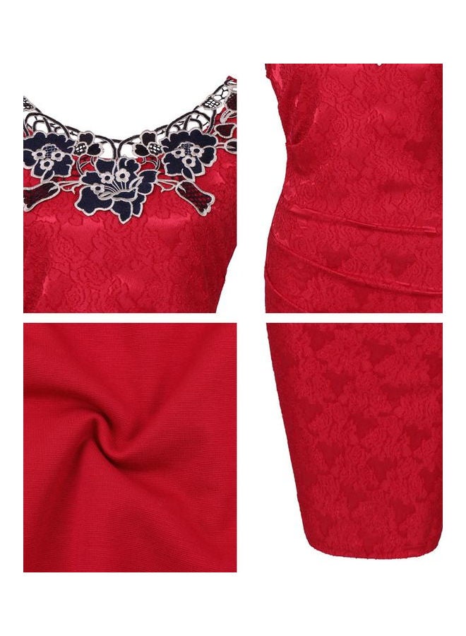 Embroidered Bodycon Dress Rose Red