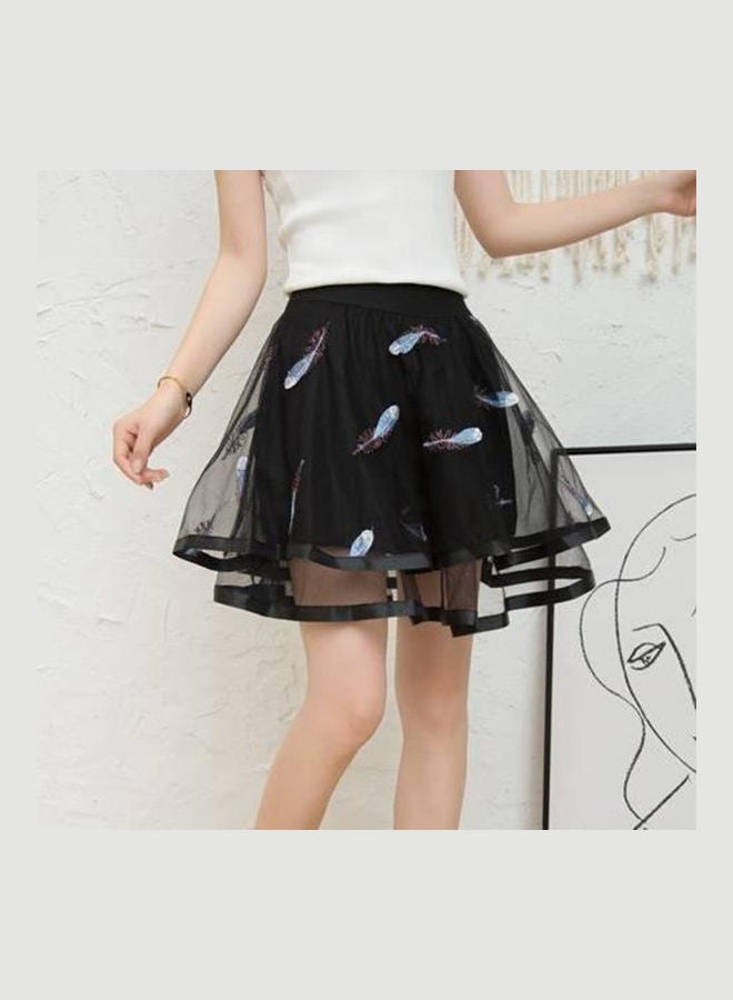 High Waist A Line Bubble Skirt Black/Blue